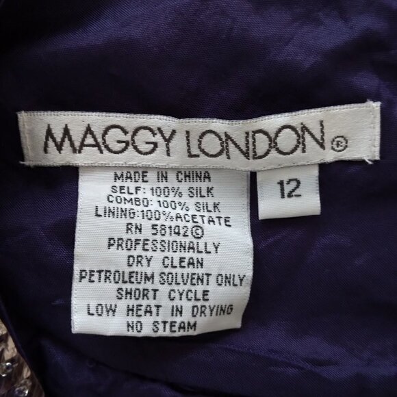 Maggy London | Purple Silk Pleated Beaded Dress | Size 12 - Picture 8 of 8